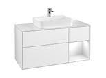 Villeroy und Boch Finion Waschtischunterschrank G421GFGF 120cm, Abdeckplatte white matt, Emotion, Regal rechts Glossy white, Glossy white lacquer