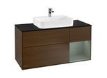 Villeroy und Boch Finion Waschtischunterschrank F422GMGN 120cm, Abdeckplatte black matt, Regal rechts Olive Matt Lacquer, Walnut veneer