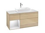 Villeroy und Boch Finion Waschtischunterschrank G821MTPC 120cm, Abdeckplatte white matt, Emotion, Regale White matt lacquer, Oak Veneer