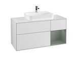 Villeroy und Boch Finion Waschtischunterschrank G421GMMT 120cm, Abdeckplatte white matt, Emotion, Regal rechts Olive matt, White matt lacquer