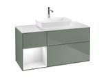 Villeroy und Boch Finion Waschtischunterschrank G821GFGM 120cm, Abdeckplatte white matt, Emotion, Regale Glossy white lacquer, Olive Matt Lacquer