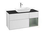 Villeroy und Boch Finion Waschtischunterschrank F832GMMT 120cm, Abdeckplatte black matt, Regale Olive matt lacquer, White matt lacquer