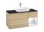 Villeroy und Boch Finion Waschtischunterschrank F832GFPC 120cm, Abdeckplatte black matt, Regale Glossy white lacquer, Oak Veneer