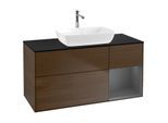 Villeroy und Boch Finion Waschtischunterschrank F832GKGN 120cm, Abdeckplatte black matt, Regale Anthracite matt lacquer, Walnut veneer