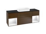 Villeroy und Boch Finion Waschtischunterschrank G332GFGN 160cm, Abdeckplatte black matt, Emotion, Regale Glossy white lacquer, Walnut veneer