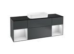 Villeroy und Boch Finion Waschtischunterschrank G332MTHG 160cm, Abdeckplatte black matt, Emotion, Regale White matt lacquer, Midnight Blue Matt Lacquer