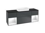 Villeroy und Boch Finion Waschtischunterschrank G332GFHG 160cm, Abdeckplatte black matt, Emotion, Regale Glossy white lacquer, Midnight Blue Matt Lacquer