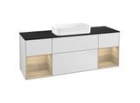 Villeroy und Boch Finion Waschtischunterschrank F332PCMT 160x60,3cm, Abdeckplatte black matt, Regale Oak Veneer, White matt lacquer