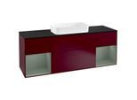 Villeroy und Boch Finion Waschtischunterschrank F332GMHB 160x60,3cm, Abdeckplatte black matt, Regale Olive matt lacquer, Peony Matt