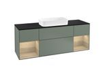 Villeroy und Boch Finion Waschtischunterschrank F332PCGM 160x60,3cm, Abdeckplatte black matt, Regale Oak Veneer, Olive Matt Lacquer