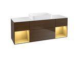 Villeroy und Boch Finion Waschtischunterschrank G741HFGN 160x60,3x50,1cm, Regale Gold matt lacquer, Walnut veneer