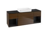 Villeroy und Boch Finion Waschtischunterschrank G742PDGN 160x60,3x50,1cm, Regale Black matt lacquer, Walnut veneer