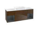 Villeroy und Boch Finion Waschtischunterschrank G741HGGN 160x60,3x50,1cm, Regale Midnight matt lacquer, Walnut veneer