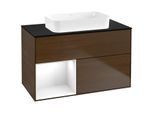 Villeroy und Boch Finion Waschtischunterschrank G652GFGN 100x60,3x50,1cm, Regal links Glossy white lacquer, Walnut veneer