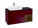 Villeroy und Boch Finion Waschtischunterschrank G402GNHB 120cm, Abdeckplatte black matt, Emotion, Regal rechts Walnut veneer, Peony Matt