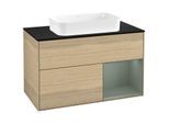Villeroy und Boch Finion Waschtischunterschrank F662GMPC 100x60,3x50,1cm, Regal rechts Olive Matt Lacquer, Oak Veneer