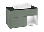 Villeroy und Boch Finion Waschtischunterschrank F662MTGM 100x60,3x50,1cm, Regal rechts White matt lacquer, Olive Matt Lacquer