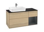 Villeroy und Boch Finion Waschtischunterschrank F402HGPC 120cm, Abdeckplatte black matt, Regal rechts Midnight Blue Matt Lacquer, Oak Veneer