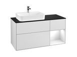 Villeroy und Boch Finion Waschtischunterschrank F402GFMT 120cm, Abdeckplatte black matt, Regal rechts Glossy white lacquer, White matt lacquer