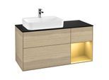 Villeroy und Boch Finion Waschtischunterschrank F402HFPC 120cm, Abdeckplatte black matt, Regal rechts Gold matt, Oak Veneer