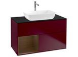 Villeroy und Boch Finion Waschtischunterschrank F772GNHB 100cm, Abdeckplatte black matt, Regale Walnut Veneer, Peony Matt