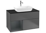 Villeroy und Boch Finion Waschtischunterschrank F772HGGK 100cm, Abdeckplatte black matt, Regale Midnight matt lacquer, Anthracite matt