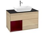 Villeroy und Boch Finion Waschtischunterschrank F772HBPC 100cm, Abdeckplatte black matt, Regale Peony matt lacquer, Oak Veneer