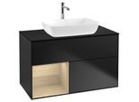 Villeroy und Boch Finion Waschtischunterschrank F772PCPD 100cm, Abdeckplatte black matt, Regale Oak Veneer, Black matt lacquer