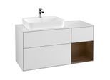 Villeroy und Boch Finion Waschtischunterschrank G401GNMT 120cm, Abdeckplatte white matt, Emotion, Regal rechts Walnut veneer, White matt lacquer