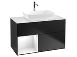 Villeroy und Boch Finion Waschtischunterschrank F771GFPD 100cm, Abdeckplatte white matt, Regale Glossy white lacquer, Black matt lacquer