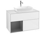 Villeroy und Boch Finion Waschtischunterschrank F771GKGF 100cm, Abdeckplatte white matt, Regale Anthracite matt lacquer, Glossy white lacquer