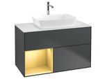 Villeroy und Boch Finion Waschtischunterschrank F771HFHG 100cm, Abdeckplatte white matt, Regale Gold matt lacquer, Midnight Blue Matt Lacquer