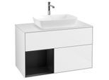 Villeroy und Boch Finion Waschtischunterschrank F771PDGF 100cm, Abdeckplatte white matt, Regale Black matt lacquer, Glossy white lacquer