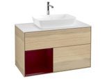 Villeroy und Boch Finion Waschtischunterschrank F771HBPC 100cm, Abdeckplatte white matt, Regale Peony matt lacquer, Oak Veneer