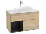 Villeroy und Boch Finion Waschtischunterschrank F771PDPC 100cm, Abdeckplatte white matt, Regale Black matt lacquer, Oak Veneer