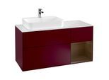 Villeroy und Boch Finion Waschtischunterschrank F401GNHB 120cm, Abdeckplatte white matt, Regal rechts Walnut veneer, Peony Matt