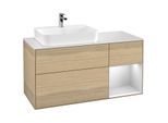 Villeroy und Boch Finion Waschtischunterschrank F401MTPC 120cm, Abdeckplatte white matt, Regal rechts White matt lacquer, Oak Veneer