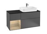 Villeroy und Boch Finion Waschtischunterschrank F392PCGK 120cm, Abdeckplatte black matt, Regal links Oak Veneer, Anthracite matt
