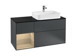 Villeroy und Boch Finion Waschtischunterschrank F392PCHG 120cm, Abdeckplatte black matt, Regal links Oak Veneer, Midnight Blue Matt Lacquer