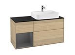 Villeroy und Boch Finion Waschtischunterschrank F392GKPC 120cm, Abdeckplatte black matt, Regal links Anthracite matt, Oak Veneer