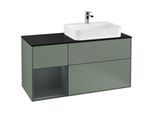 Villeroy und Boch Finion Waschtischunterschrank F392HGGM 120cm, Abdeckplatte black matt, Regal links Midnight Blue Matt Lacquer, Olive Matt Lacquer