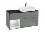 Villeroy und Boch Finion Waschtischunterschrank F392MTGM 120cm, Abdeckplatte black matt, Regal links White matt lacquer, Olive Matt Lacquer