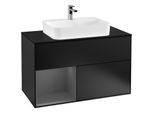 Villeroy und Boch Finion Waschtischunterschrank G362GKPD 100cm, Abdeckplatte black matt, Emotion, Regal links Anthracite matt, Black matt lacquer