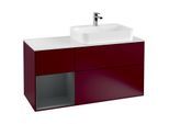 Villeroy und Boch Finion Waschtischunterschrank F391HGHB 120cm, Abdeckplatte white matt, Regal links Midnight Blue Matt Lacquer, Peony Matt
