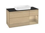 Villeroy und Boch Finion Waschtischunterschrank G302PCPC 120cm, Abdeckplatte black matt, Emotion, Regal rechts Oak Veneer, Oak Veneer