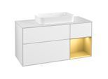 Villeroy und Boch Finion Waschtischunterschrank G301HFGF 120cm, Abdeckplatte white matt, Emotion, Regal rechts Gold matt, Glossy white lacquer