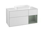 Villeroy und Boch Finion Waschtischunterschrank G301GMMT 120cm, Abdeckplatte white matt, Emotion, Regal rechts Olive Matt Lacquer, White matt lacquer