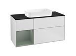 Villeroy und Boch Finion Waschtischunterschrank G292GMMT 120cm, Abdeckplatte black matt, Emotion, Regal links Olive Matt Lacquer, White matt lacquer