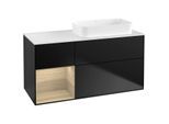 Villeroy und Boch Finion Waschtischunterschrank G681PCPD 120x60,3x50,1cm, Regal links Oak Veneer, Black matt lacquer