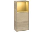 Villeroy und Boch Finion Seitenschrank F500HFPC 41,8x93,6x27cm, links, Regal oben Gold Matt, Oak Veneer